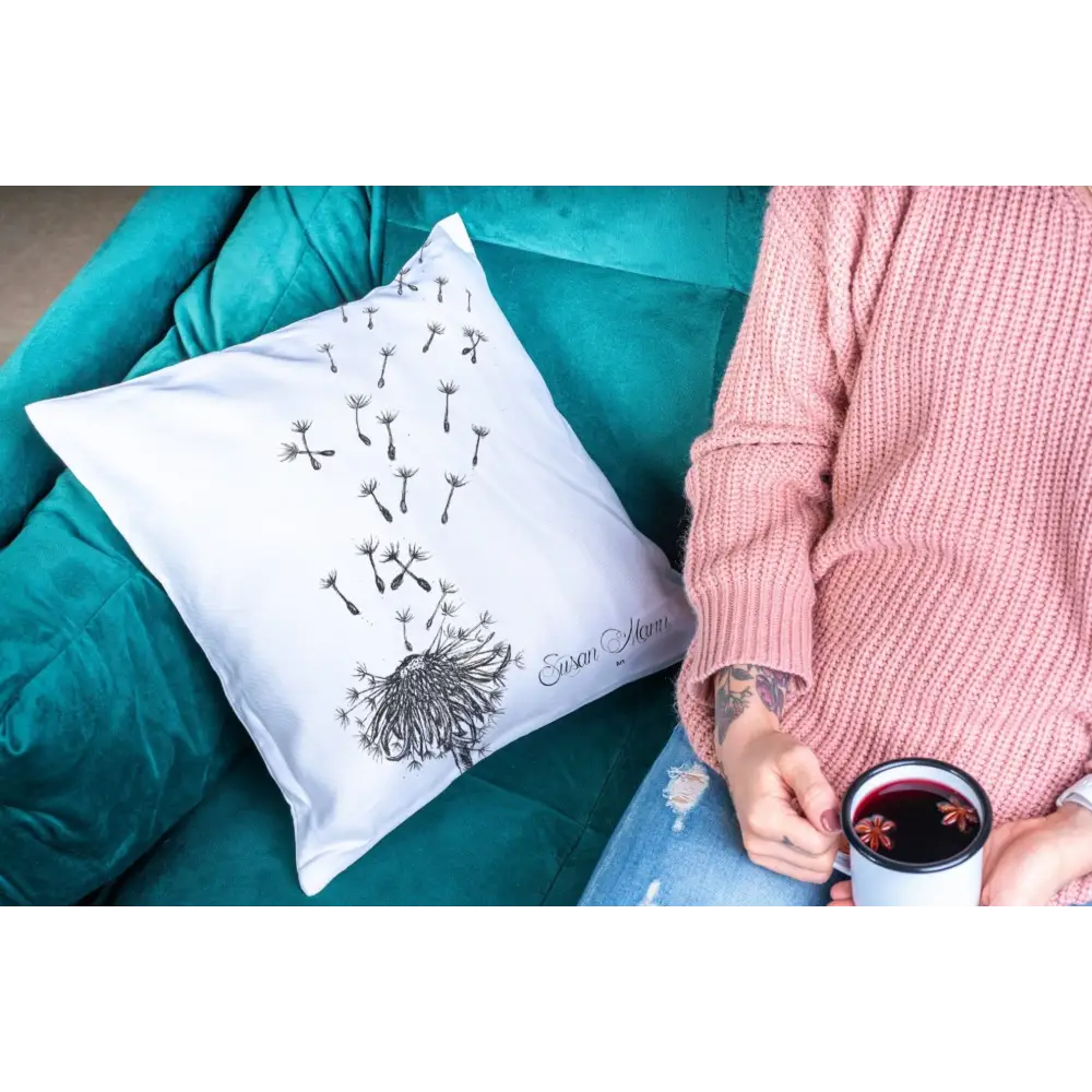 Small Dandelion Cushion on blue