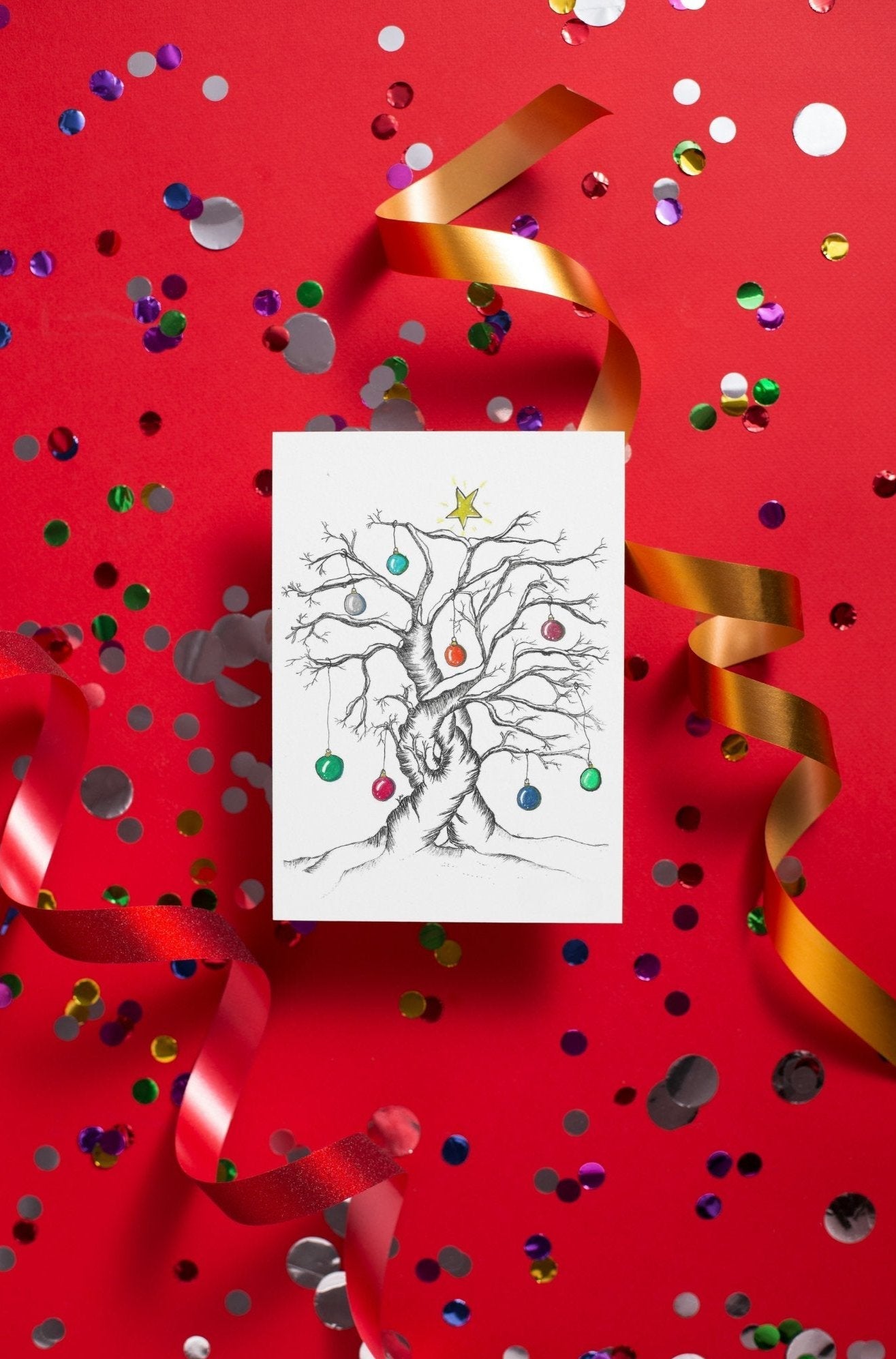 Snow Covered Tree Christmas Art Print Greeting Card - Susan Mann Art