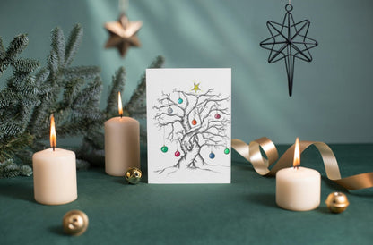 Snow Covered Tree Christmas Art Print Greeting Card - Susan Mann Art