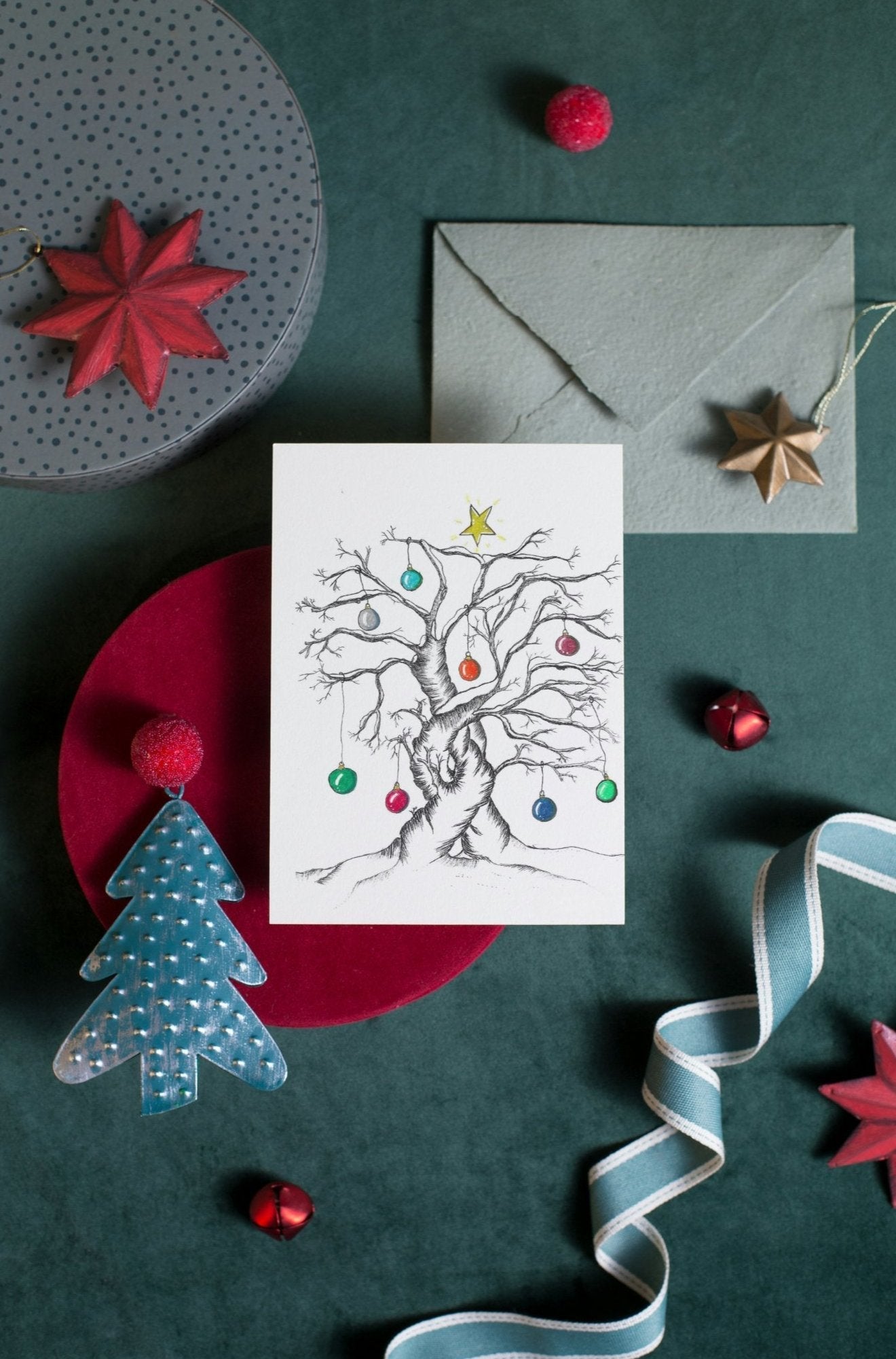 Snow Covered Tree Christmas Art Print Greeting Card - Susan Mann Art