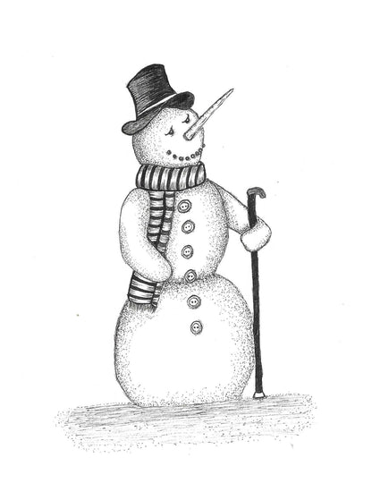 Snowman Art Print Christmas Greeting Card - Susan Mann Art