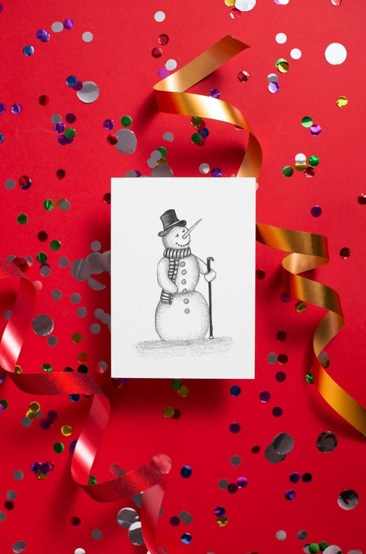 Snowman Art Print Christmas Greeting Card - Susan Mann Art