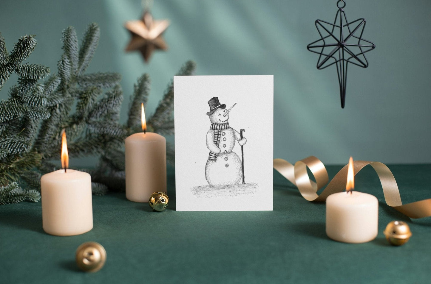 Snowman Art Print Christmas Greeting Card - Susan Mann Art