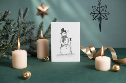 Snowman Art Print Christmas Greeting Card - Susan Mann Art