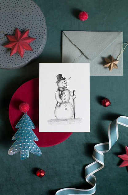 Snowman Art Print Christmas Greeting Card - Susan Mann Art