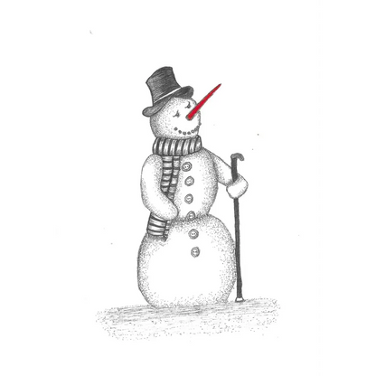 Snowman Carrot Nose Art Print Christmas Greeting Card - Susan Mann Art