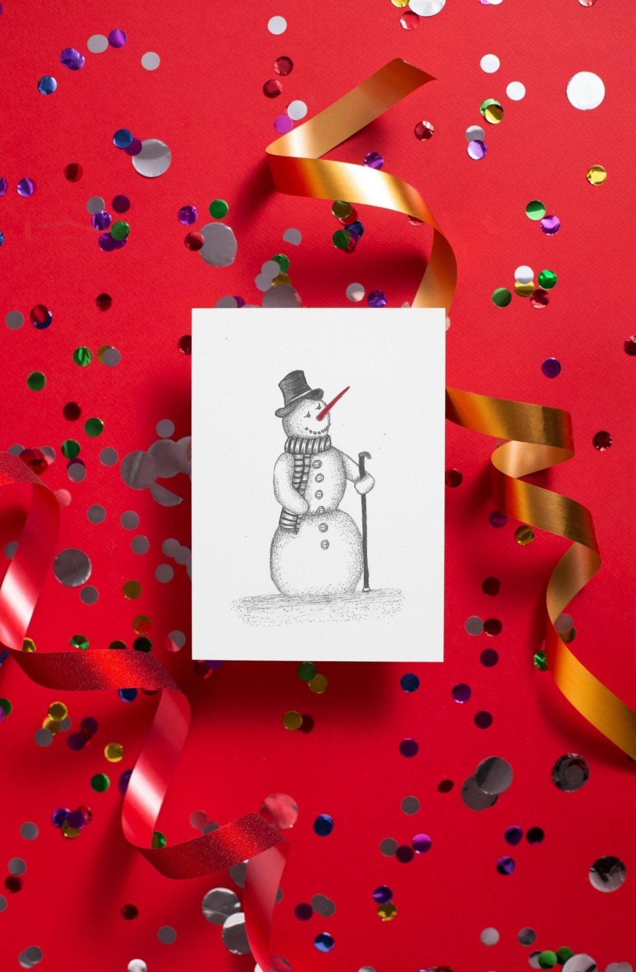 Snowman Carrot Nose Art Print Christmas Greeting Card - Susan Mann Art