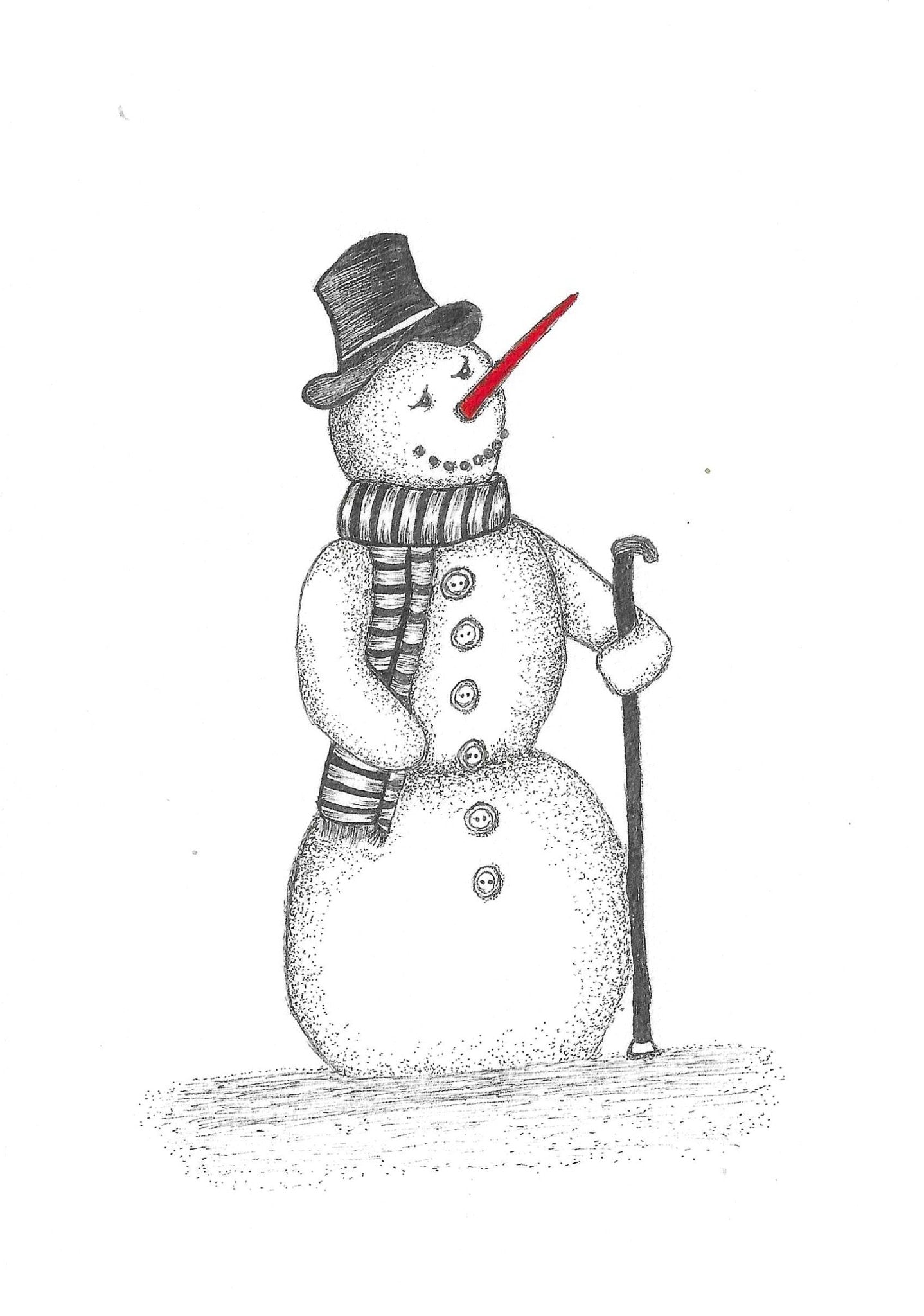 Snowman Carrot Nose Art Print Christmas Greeting Card - Susan Mann Art