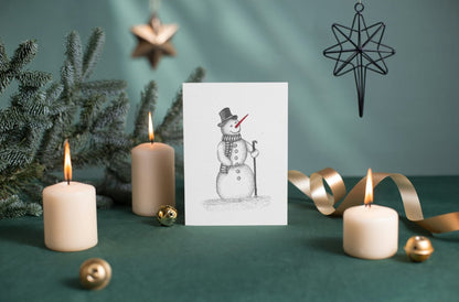 Snowman Carrot Nose Art Print Christmas Greeting Card - Susan Mann Art