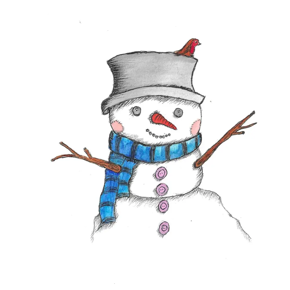 Snowman Face Art Print Christmas Greeting Card - Susan Mann Art