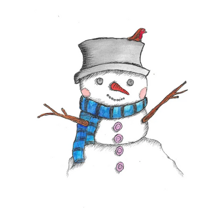 Snowman Face Art Print Christmas Greeting Card - Susan Mann Art