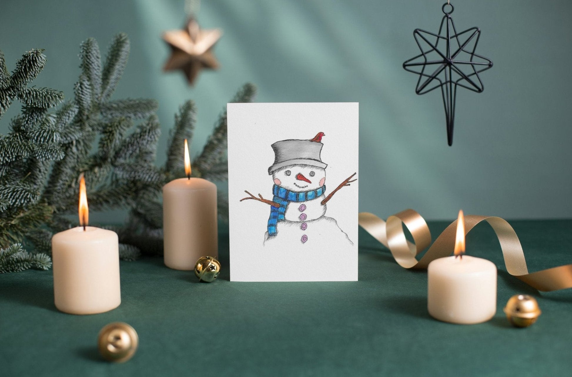 Snowman Face Art Print Christmas Greeting Card - Susan Mann Art