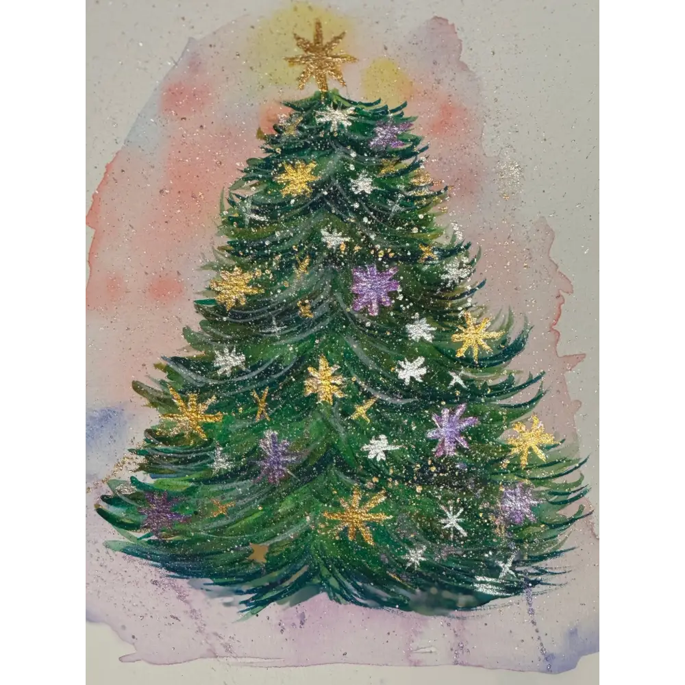 Sparkly Christmas Tree Art Print Greeting Card - Susan Mann Art