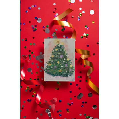 Sparkly Christmas Tree Art Print Greeting Card - Susan Mann Art