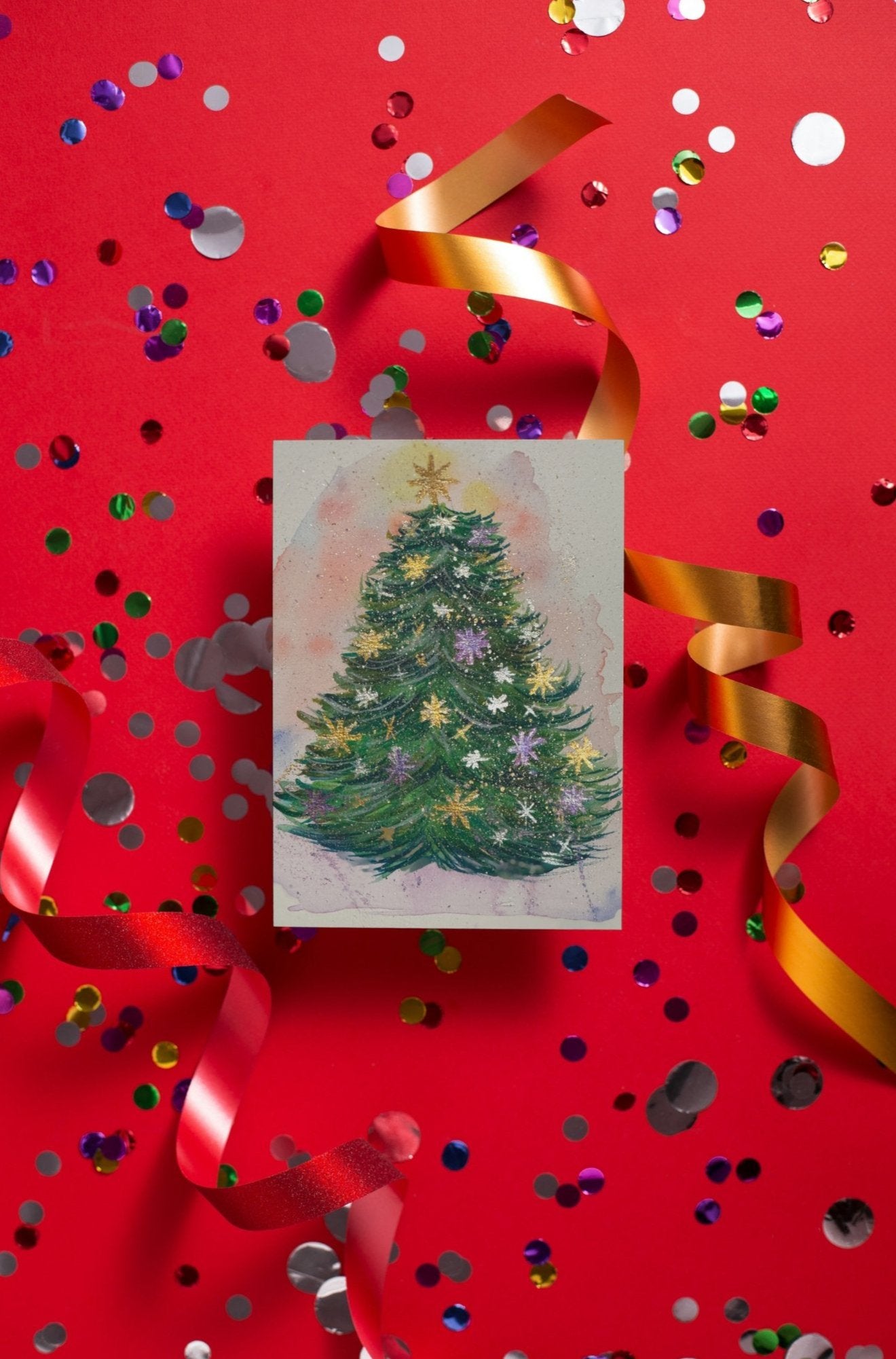 Sparkly Christmas Tree Art Print Greeting Card - Susan Mann Art