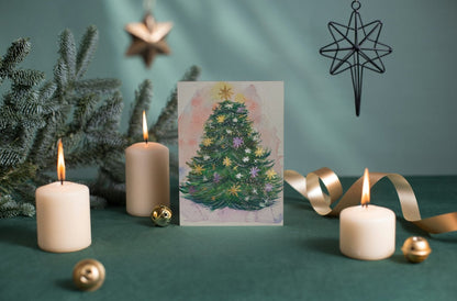 Sparkly Christmas Tree Art Print Greeting Card - Susan Mann Art