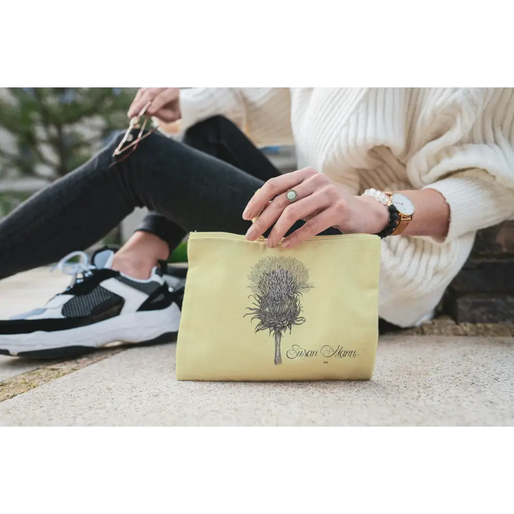 Thistle Art Print Canvas Zipper Bag Natural on ground