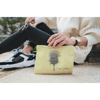 Thistle Art Print Canvas Zipper Bag Natural on ground