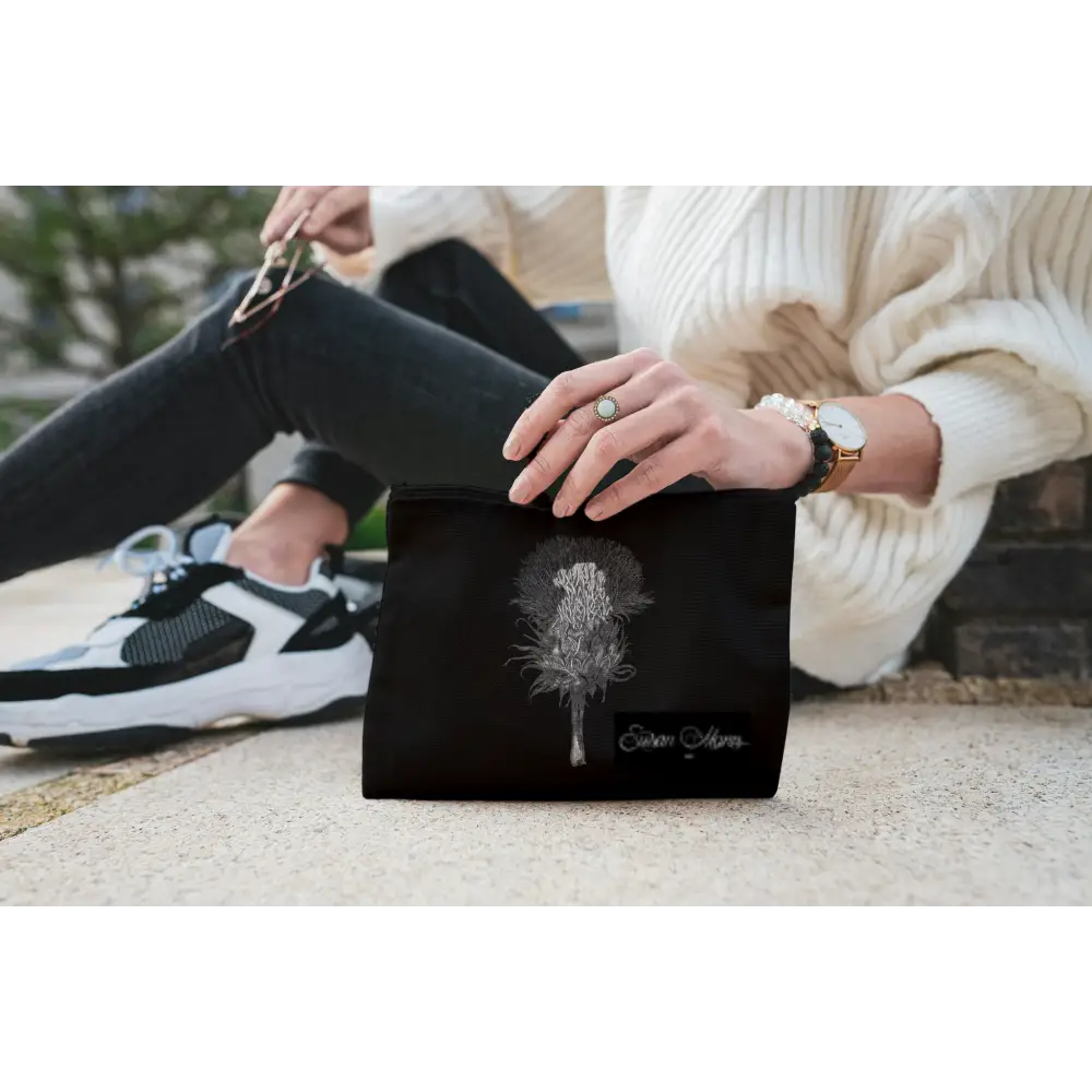 Thistle Art Print Canvas Zipper Bag Black on ground