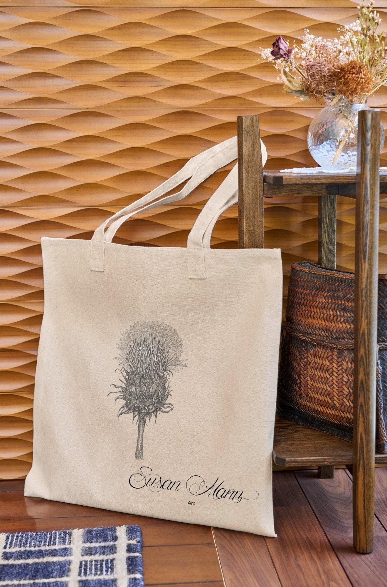 Thistle Tote Bag Against Chair