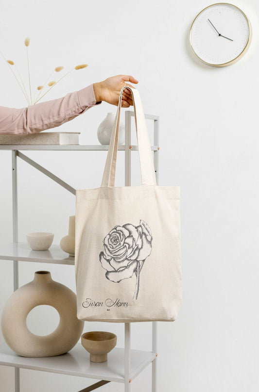 White Rose Tote Bag being held