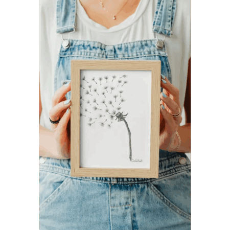 Dandelion Wishes Art Print A5 Frame being held