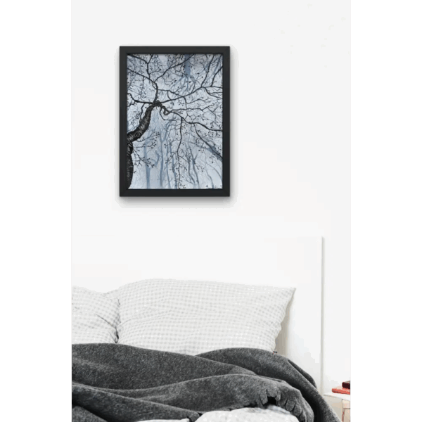 Misty Tree Art Print Dark Frame