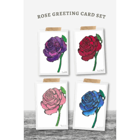 Pack of Four Rose Greeting Cards - Susan Mann Art