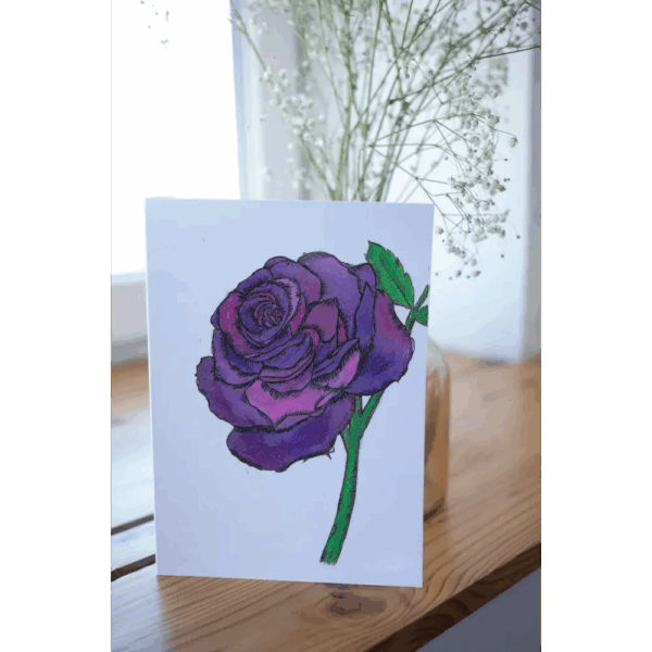 Purple Rose Art Print Greeting Card - Susan Mann Art