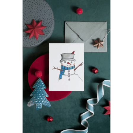 Snowman Face Art Print Christmas Greeting Card - Susan Mann Art