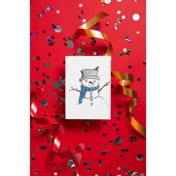 Snowman Face Art Print Christmas Greeting Card - Susan Mann Art